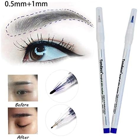 Pack of 2 Surgical Tip Markers Skin Marker Pen Tattoo Pen(0.5mm1mm) With Paper Rulers For Tattoo Piercing Eyebrow