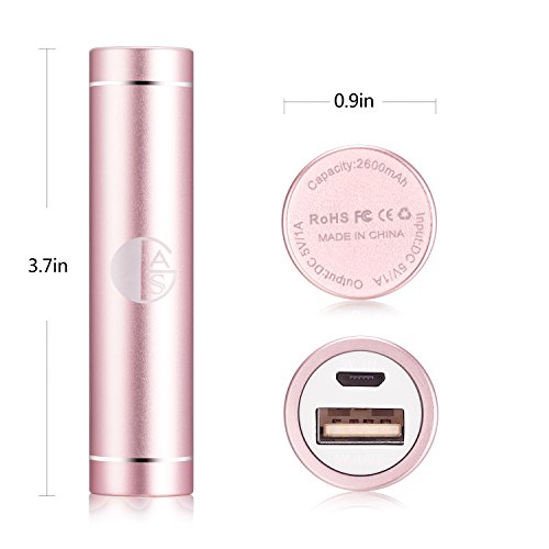 AGS Mini 2600mAh Lipstick-Sized Premium Aluminum Power Bank External USB Charger for iPhone, Samsung Galaxy, Android and Other Smart Devices (Pink) Cell Phones & Accessories, Accessories, Batteries & Battery Packs, Portable Power Banks