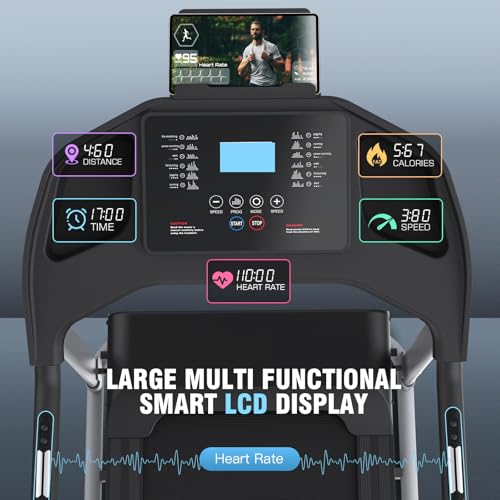 Treadmill with Incline, FUNMILY 3.5HP Heavy Duty Folding Treadmill for Home, 350 lb Capacity Walking Running Machine with Smart Fitness Tracking, 12 Preset Programs, LCD Display, 2 Control Methods