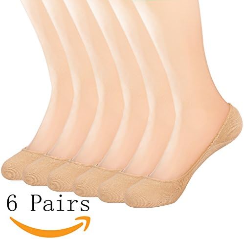 Yijiujiuer Women No Show Liner Socks Casual Thin Low Cut Invisible Non-Slip Socks Loafer Socks for Women Flats Beige(6 pairs)