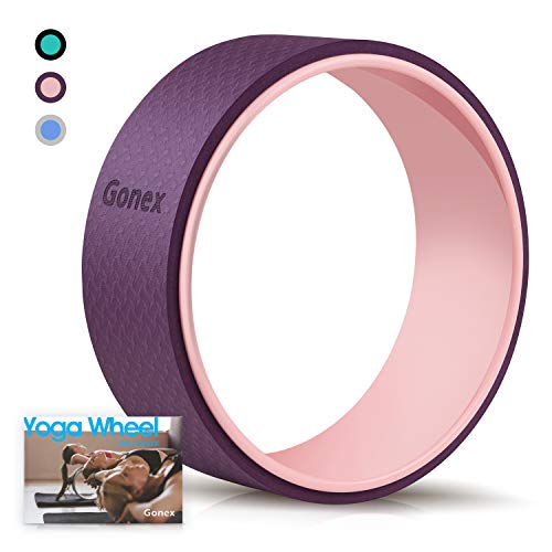 Gonex Yoga Wheel, 13 Inch for Back Pain Stretching with 10mm Thicken External Pad, Sturdy Back Roller Stretcher for Yoga, Backbend with Workout Guidebook, Purple Pink