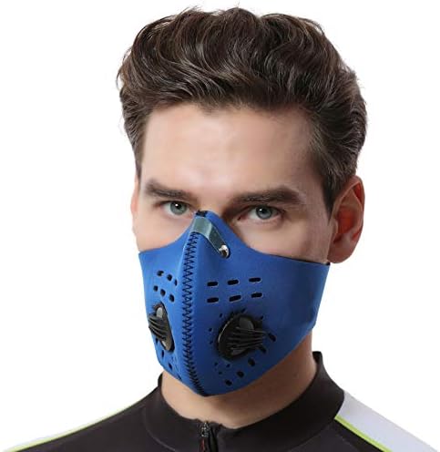 Aiseo Workout Mask- Fabric Sports Mask with Breathing Rz Mask Filters Reusable Respirator with Activated Replacement Carbon Filters for Basecamp Training Air Pollution Cycling Mask (Blue)