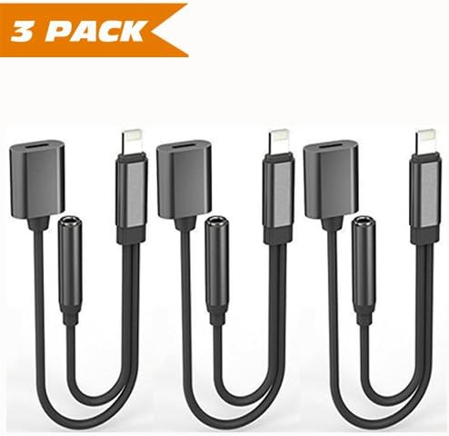Dafaf iPhone 7 / 7 Plus Adapter 3 Pack, iPhone 7 / 7 Accessories 2 in 1 Lightning Adapter Cable Charge and Headphone Splitter (Black)