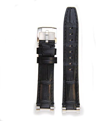 Everest Black Alligator Embossed Leather Watchband for Rolex Sports Watches