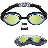 aegend Swim Goggles, Swimming Goggles of Flat Lens for Men Women Adult Youth Kids Children, Anti-Fog UV Protection Leak-Proof Triathlon Swim Goggles with Protection Case, Mirrored