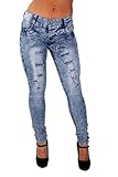 Style G675– Colombian Design, Butt Lift, Levanta Cola, Ripped Skinny Jeans in Washed M. Blue Size 5