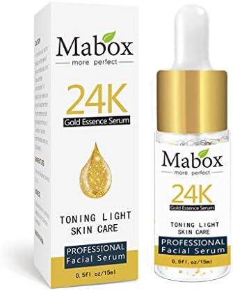 Chezaa Mabox 24K Gold Essence Serum Plant Extract Formulations Essential Oil Natural Skin Whitening Moisturizing, Fades Acne Marks, Removal Wrinkles & Fine Lines, Anti-Aging, 0.5 fl. oz (White)