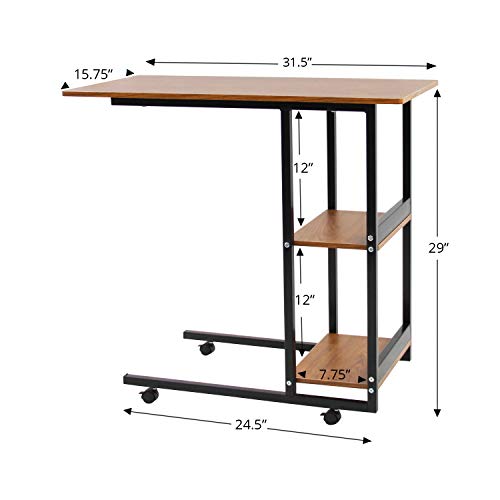 Jerry & Maggie - Movable Desk Office Home Desk Laptop Desk Lapdesk with 4 Wheels Flexible Wooden Stand Desk Cart Tray Side Table for Bed - Black & Natural Wood Tone - Thumbnail 2