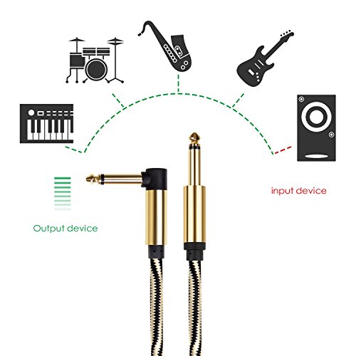Mugig Professional Cable for Guitar / Bass/ Electronic Organ -10 ft / 3m Instrument Cable 1/4’’ (6.35mm) Upgraded Type Tweed Braid Jacket Zinc Alloy Nickel Planting Golden & Black Style