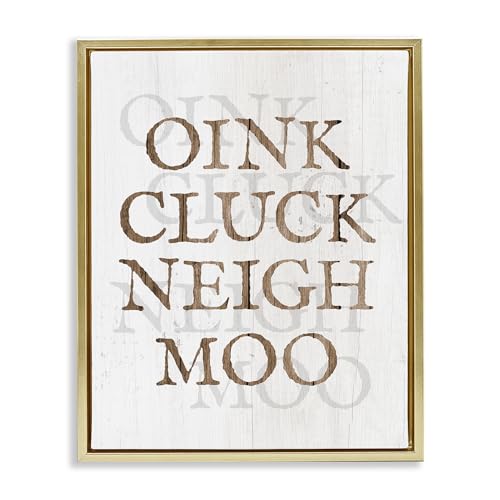 Stupell Industries Oink Cluck Neigh Moo Framed Floater Canvas Wall Art Design b…