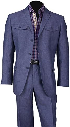 100% Linen Suit with Safari Blazer Sport Coat Jacket and Flat Front Pants