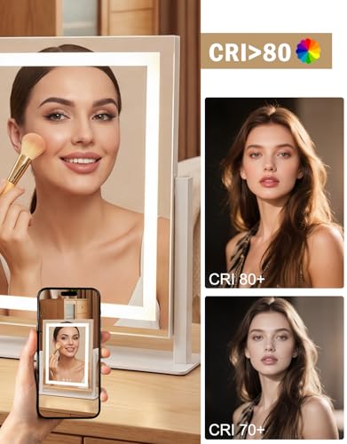 Mursche Lighted Makeup Mirror, Hollywood Mirror, 25 x 30 cm, LED, Vanity Mirror, Small Makeup Mirror with Light, Tabletop Mirror, 3 Modes, Tabletop Makeup Mirror