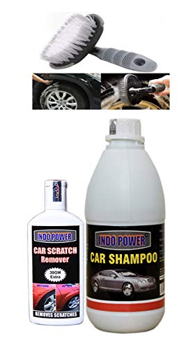 INDOPOWER KG1031-CAR Shampoo 500ml+ Scratch Remover 100gm.+All Tyre Cleaning Brush