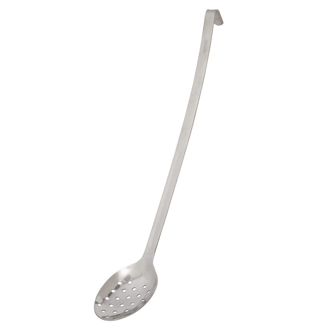 Vogue Long Stainless Steel Perforated Scoop Serving Spoon, Length: 455mm / 18 inch, Dishwasher Safe, Ergonomically Designed Hooked Handle for Storage, Commercial Restaurant or Home Kitchen Use | M966