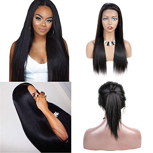 Short Wigs For Black Women 13x4 Lace Front Wig Brazilian Straight Human Hair Wigs Pre Plucked With Baby Hair 130% Density And Natural Hairline Hand Tied Wig Cheap Human Lace Wigs 1b(18 Inch)