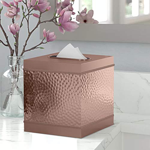 nu steel HSC9H Square Metal Paper Facial Tissue Box Cover Holder for Bathroom Vanity Countertops, Bedroom Dressers, Nightstands, Desks and Tables Copper Finish