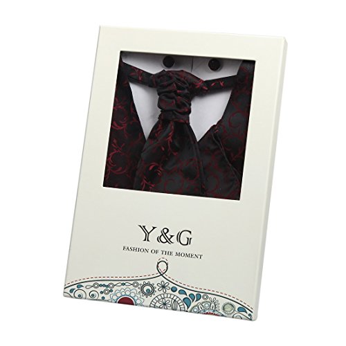Red patteren Dress Vest Formal Vest for Wedding Gift Set Match Tuxedo Vests ,cufflinks, hanky and Ascot Tie for Tuxedo Y&G VS2026-M Medium Red