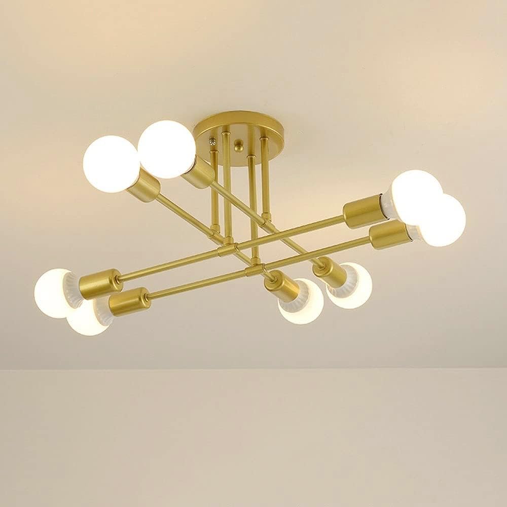 Jasni Modern Sputnik Ceiling Light Fixtures, 8-Light E27 Chandelier,Semi-Flush Mount Pendant Lighting,Vintage Lighting Plating Finish for Bedroom,Dining Room,Kitchen,Office (Gold, 8 Head)