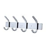 HOMEIDEAS Coat Hook Rail 11-Inch SUS304 Stainless Steel Coat Bath Towel Hook Hanger with 4 Hooks,Brushed Finish