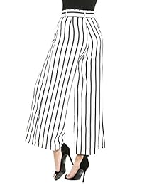 Bifast dama Moda Casual Suelto Rayas de pierna ancha pantalones palazzo de cintura alta con cinturón S-XXL