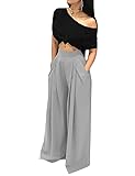 HRESSLBD Grey Wide Leg Pants for Women, Ladies Wide