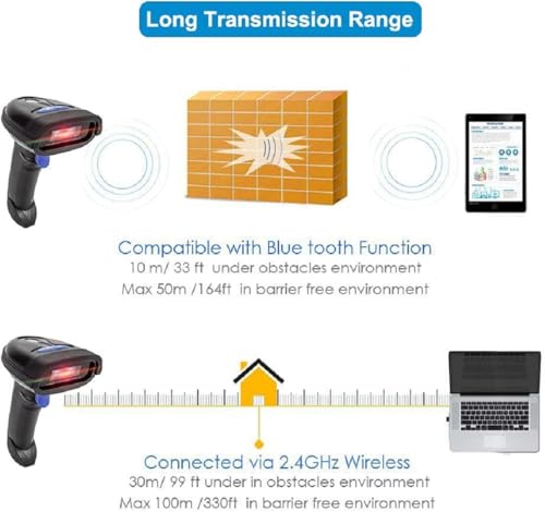 NETUM Escáner de código de barras Bluetooth, compatible con función inalámbrica y Bluetooth 2.4G y conexión por cable, conecta teléfono inteligente, tableta, PC, lector de código de barras (NT-1228BC)