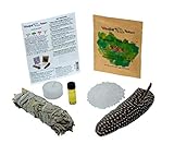 -:- Home Cleansing & Blessing Kit  -:- Includes Fresh California 5" White Sage Smudge Stick + 7" Smudging Feather + Blessed Anointing Oil + Tea Light Candle + Coarse Grain Sea Salt