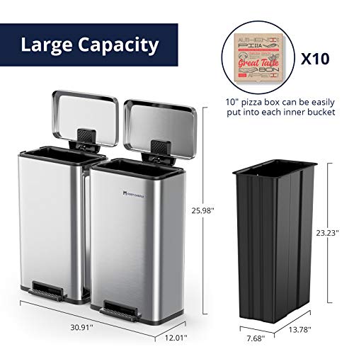 Cozy Castle 16 Gallon Dual Step Trash Can & Recycle Bin, Kitchen Trash Can with Lids & Foot