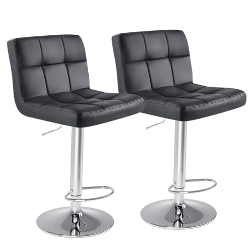 Sweetcrispy Bar Stools Set of 2, Armless PU Leather Adjustable Swivel Barstools…