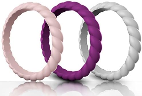 Made for Her Stackable Silicone Wedding Ring for Gym Sports Women - Thin &amp; Durable Pack of 3