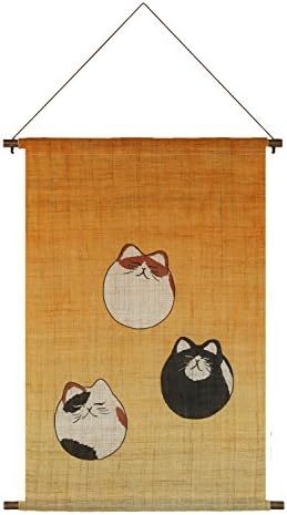 Nora tapestry hidamari trying nyanko cat white tea white Calico hemp hand-woven 65 x 43 cm