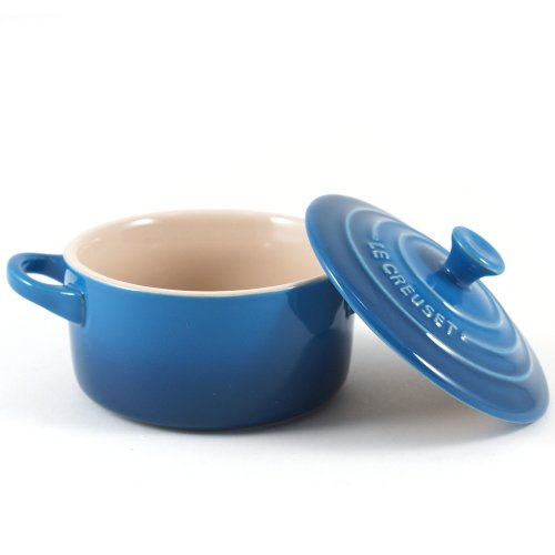 Le Creuset Stoneware Set of 4 Mini Cocottes with Cookbook, 8 oz. each, Marseille