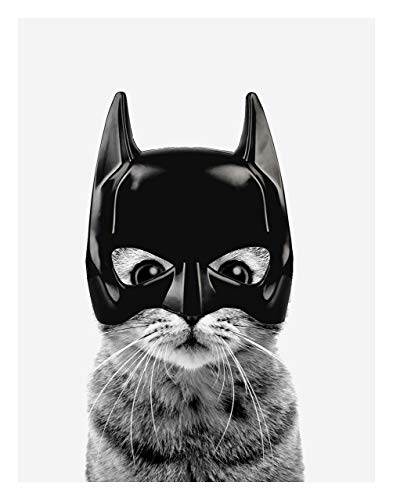 Batman Cat Super Hero Bedroom Decor - Fun and Cute Kids Bedroom Neutral Wall Decor - Children's Room & Nursery Prints - Art Print Poster Wall Decor 11x14 inches, Unframed - Thumbnail 6