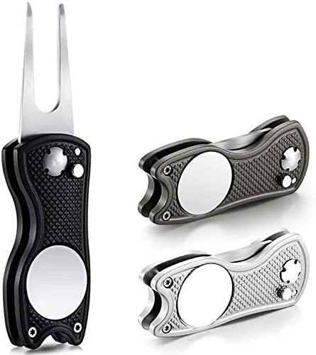 weile 3 Pieces Foldable Golf Divot Tool ,Golf Repair Tool Stainless Steel with Pop-up Button, Magnetic Golf Tool Golf Ball Marker