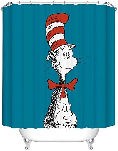 Boyouth Cute Cat in The Stripe Hat Red Bowtie Pattern Digital Print Shower Curtain for Bathroom Decor,Polyester Waterproof Fabric Bath Curtain with 12 Hooks,70x70 Inches,Multicolor