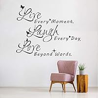 VODOE Wall Decals for Living Room, Life Wall Decals Quotes, Bedroom Motivational Family Art Home Decor Vinyl Motivational Stickers Live Every Moment Laugh Every Day Love Beyond Words 30" x 24.1"