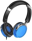 Sentey Headphones with Microphone Inline Control for Travel Running Sports Headset Gaming Hifi Audio for Kids Men Woman Strong Bass Earcup Rotation Ls-4231 Blue Phaint Transport Carrying Case Included