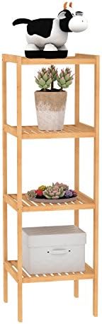 LIMAM Bamboo Shelf Bathroom Rack Plant Display Stand Storage Rack Shelving Wood Bookcase Shelf (33cm 4 tier)