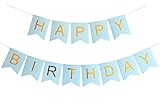 Happy Birthday Banner Blue and Gold Letters Birthday Bunting Stylish Decorations and Party Supplies
