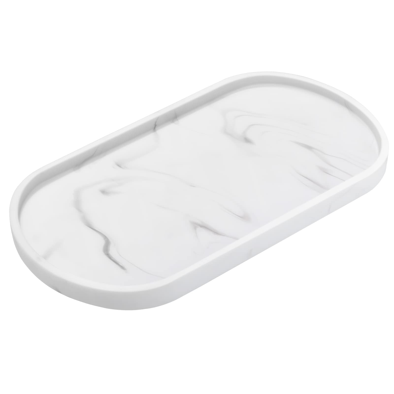 Luxspire Vanity Tray, Toilet Tank Oval Storage Tray, Resin Soap Holder Bathtub Tray, Bathroom Countertop Organization, Vanity Organiser for Candles, Soap, Towel, Plant, etc, Medium, Marble White