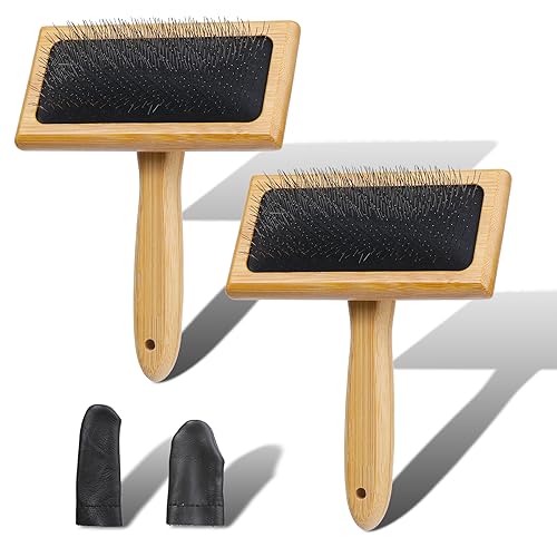 2 Pcs Wooden Wool Carders, Hand Carders Wool Needle Felting Brush, Needle Felting Tools, Wooden Wool Carders Brush for Wool Felting Spinning Crafts, Cat, Dogs(Large*2)