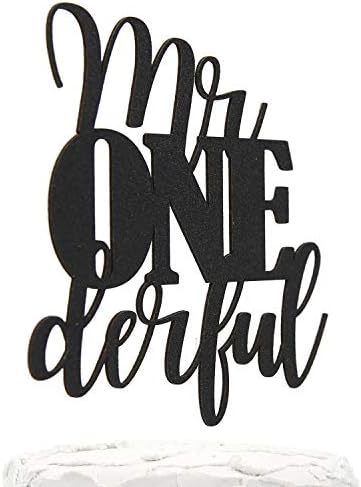 NANASUKO 1st Birthday Cake Topper - mr Onederful - Double Sided Black Glitter - Premium Quality Made in USA