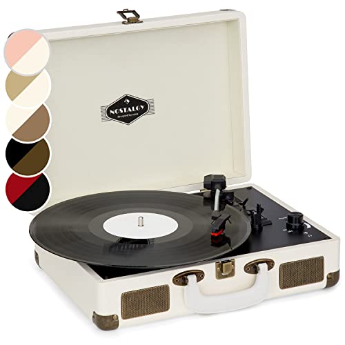 Auna Peggy Sue - Platine Vinyle, Tourne-Disque, Entraînement Par Courroie, Haut-Parleurs Stéréo, Port Usb, Lecture et Numérisation, Volume Réglable, Line-Out, Blanc Crème Aspect Laiton