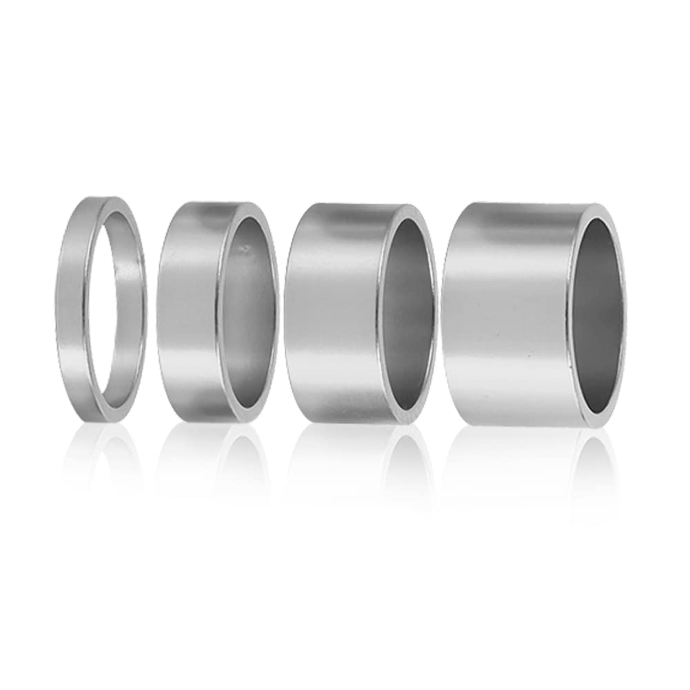 Dioche 4pcs Bike Headset Spacer, Aluminum Alloy Bike Stem Headset Spacer Set, 5mm/10mm/15mm/20mm Headset Spacer Bike Front Stem Fork Washer (Silver)