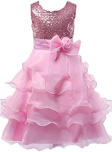 Little Girls Sequins Ruffled Flower Girl Birthday Pageant Dress Pink 6-7T
