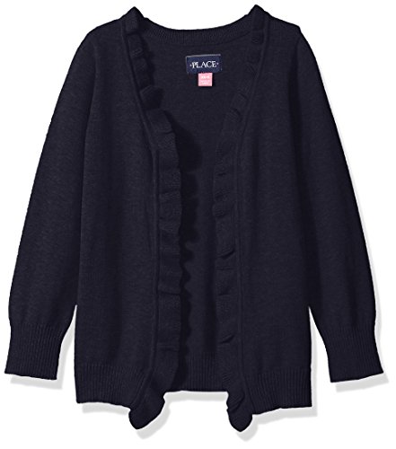 The Children's Place Little Girls' Uniform Ruffle Cardigan, Tidal, Small/5/6