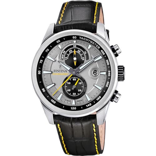 Herrenuhr Analog aus Edelstahl und Leder Schwarz F20695/4
