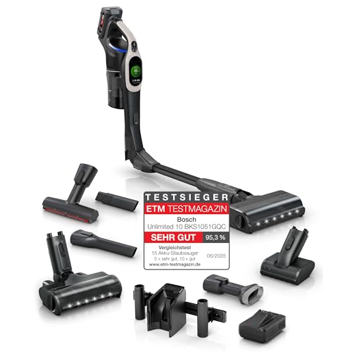 Bosch Akku-Staubsauger Unlimited 10 BKS1051GQC, kabellos, MicroClean Technology, TFT-Display, Staubkomprimierung, HEPA-Filtersystem, 10 J. Motorgarant