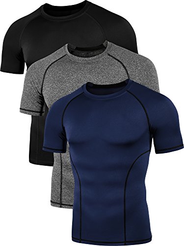 Neleus Men's 3 Pack Dry Fit Athletic Compression Shirts,5010,Dark Grey,Navy Blue,Black,US M,Eu L