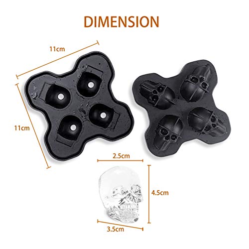 jiuzcare 3D Schädel Eiswürfelform Tablett Eiswürfelschalen Schwarzes Eiswürfelform Silikon 4-in-1 Ice Cube Tray Silikon… – Bild 3